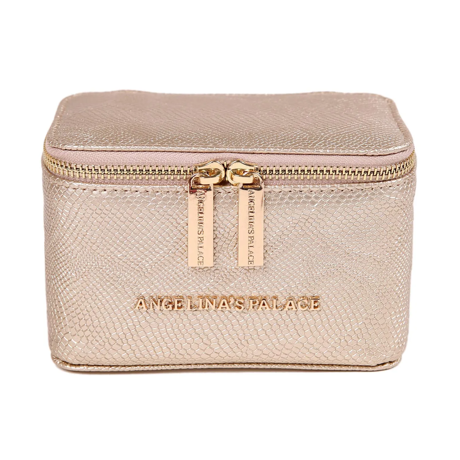 Angelina's Palace Snakeskin Pattern Jewelry Organizer Case Bridesmaid Gifts Travel Bag Vegan Leather Box for Necklace Earring Bracelet Ring(Champagne) Champagne