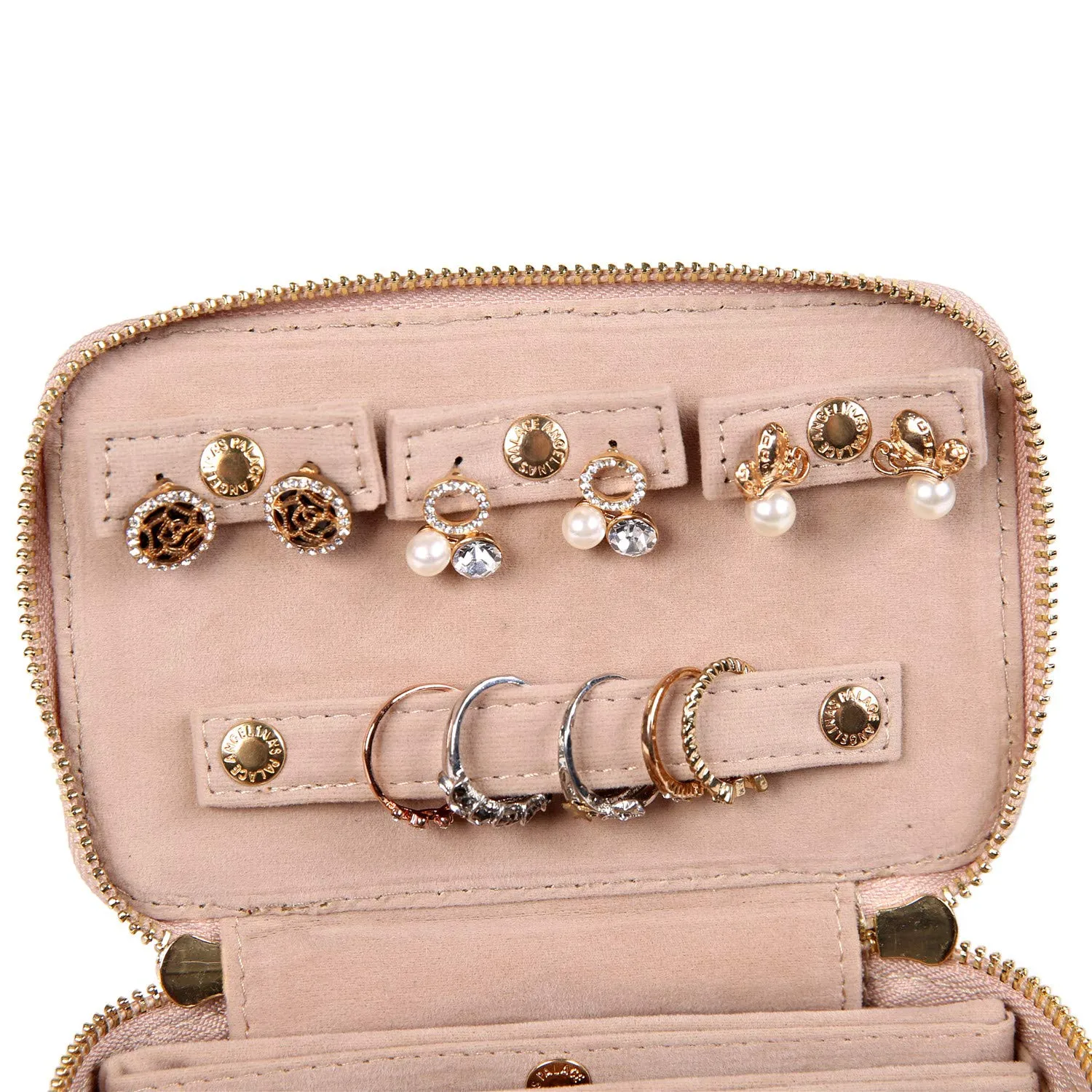 Angelina's Palace Snakeskin Pattern Jewelry Organizer Case Bridesmaid Gifts Travel Bag Vegan Leather Box for Necklace Earring Bracelet Ring(Champagne) Champagne