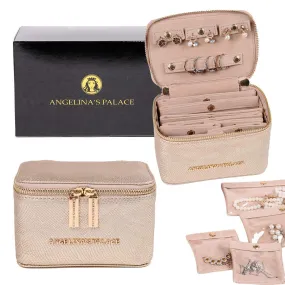 Angelina's Palace Snakeskin Pattern Jewelry Organizer Case Bridesmaid Gifts Travel Bag Vegan Leather Box for Necklace Earring Bracelet Ring(Champagne) Champagne
