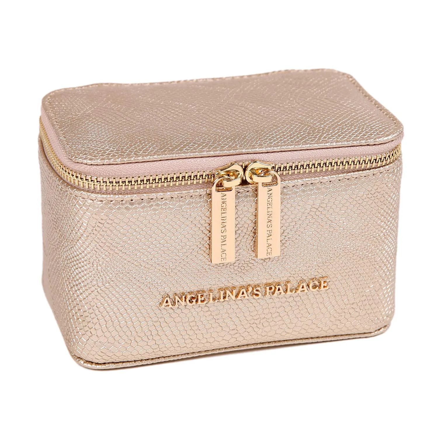 Angelina's Palace Snakeskin Pattern Jewelry Organizer Case Bridesmaid Gifts Travel Bag Vegan Leather Box for Necklace Earring Bracelet Ring(Champagne) Champagne