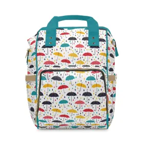 April Showers Parade in A Cheerful Dance of Colorful Umbrellas and Playful Raindrops Multifunctional Diaper Backpack