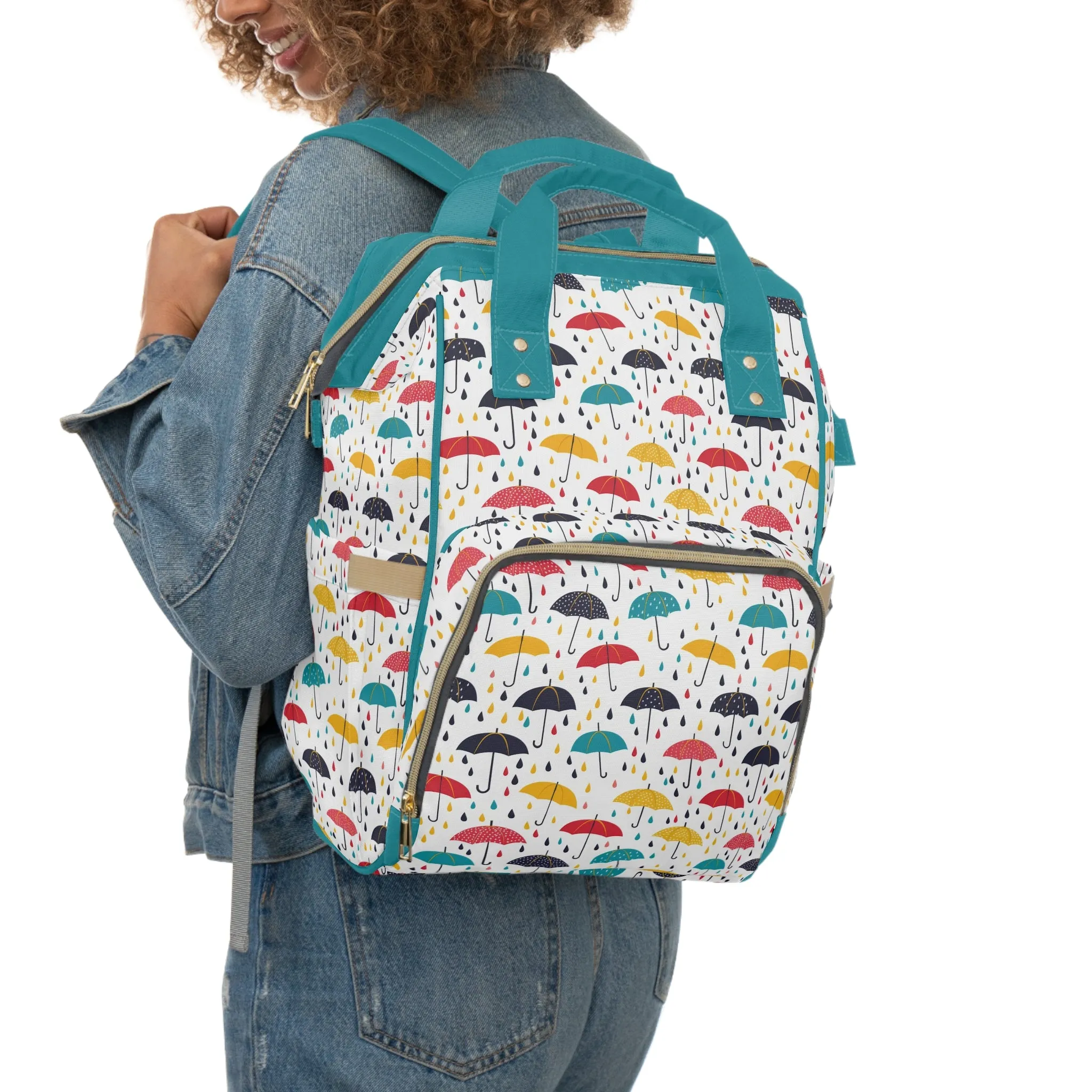 April Showers Parade in A Cheerful Dance of Colorful Umbrellas and Playful Raindrops Multifunctional Diaper Backpack