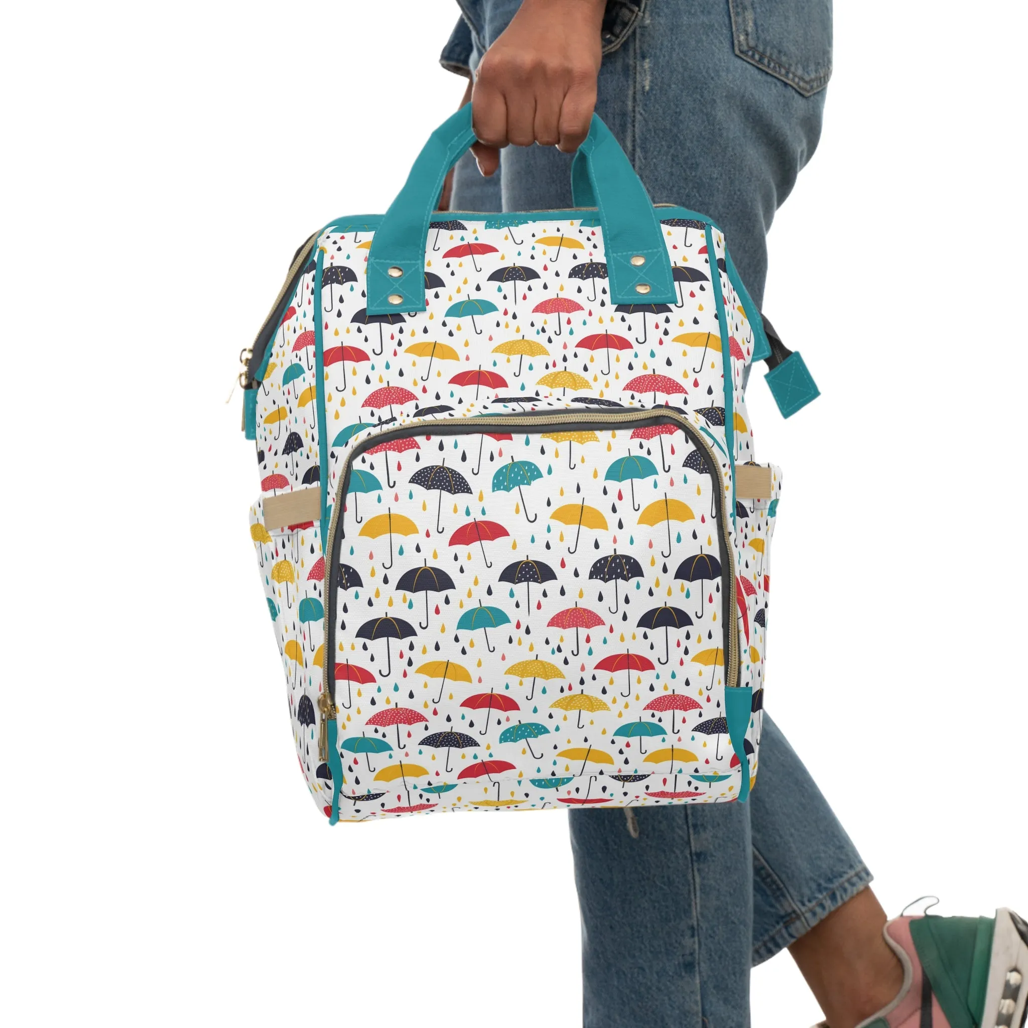 April Showers Parade in A Cheerful Dance of Colorful Umbrellas and Playful Raindrops Multifunctional Diaper Backpack