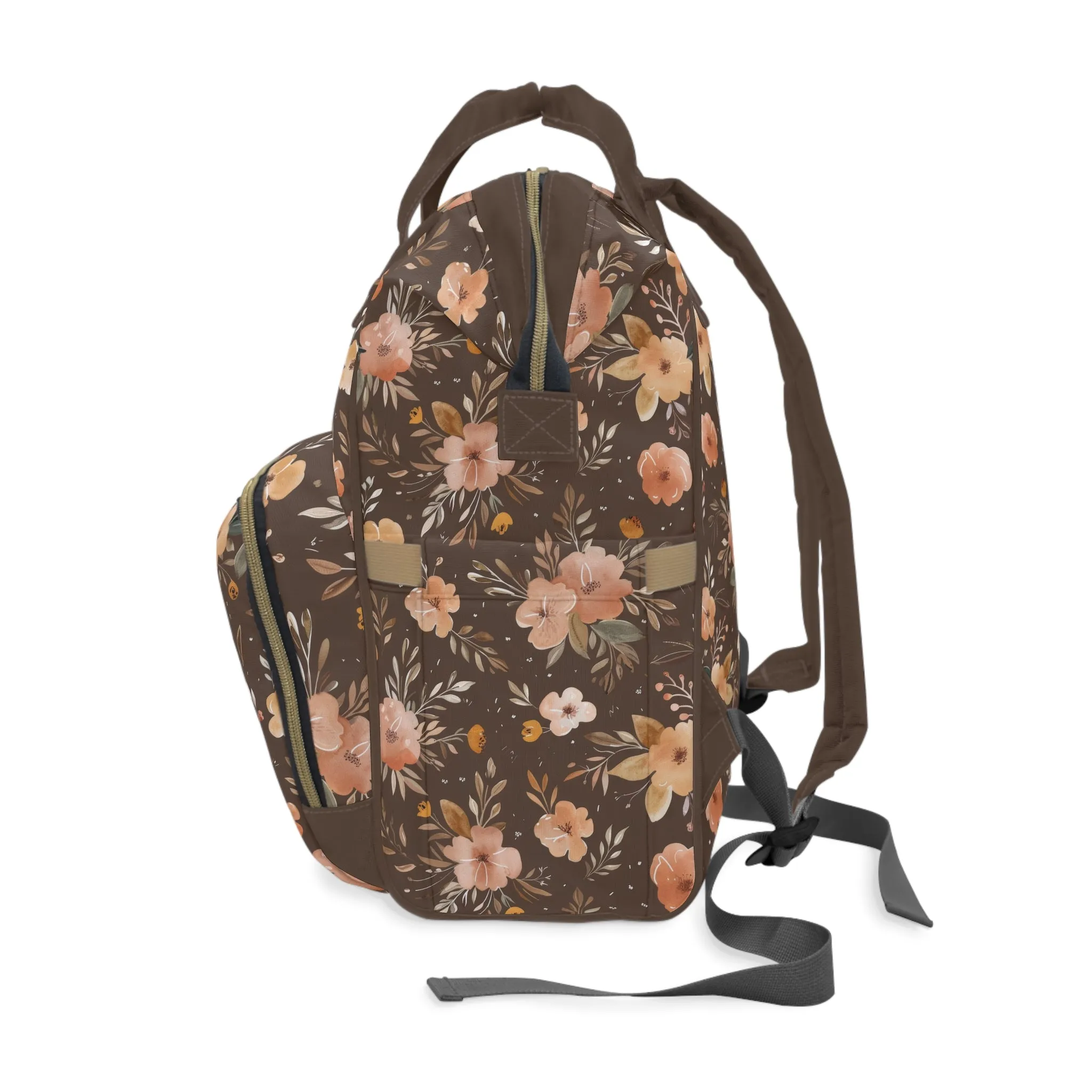 Autumn Elegance Watercolor Floral Pattern in Warm Earthly Tones  Multifunctional Diaper Backpack