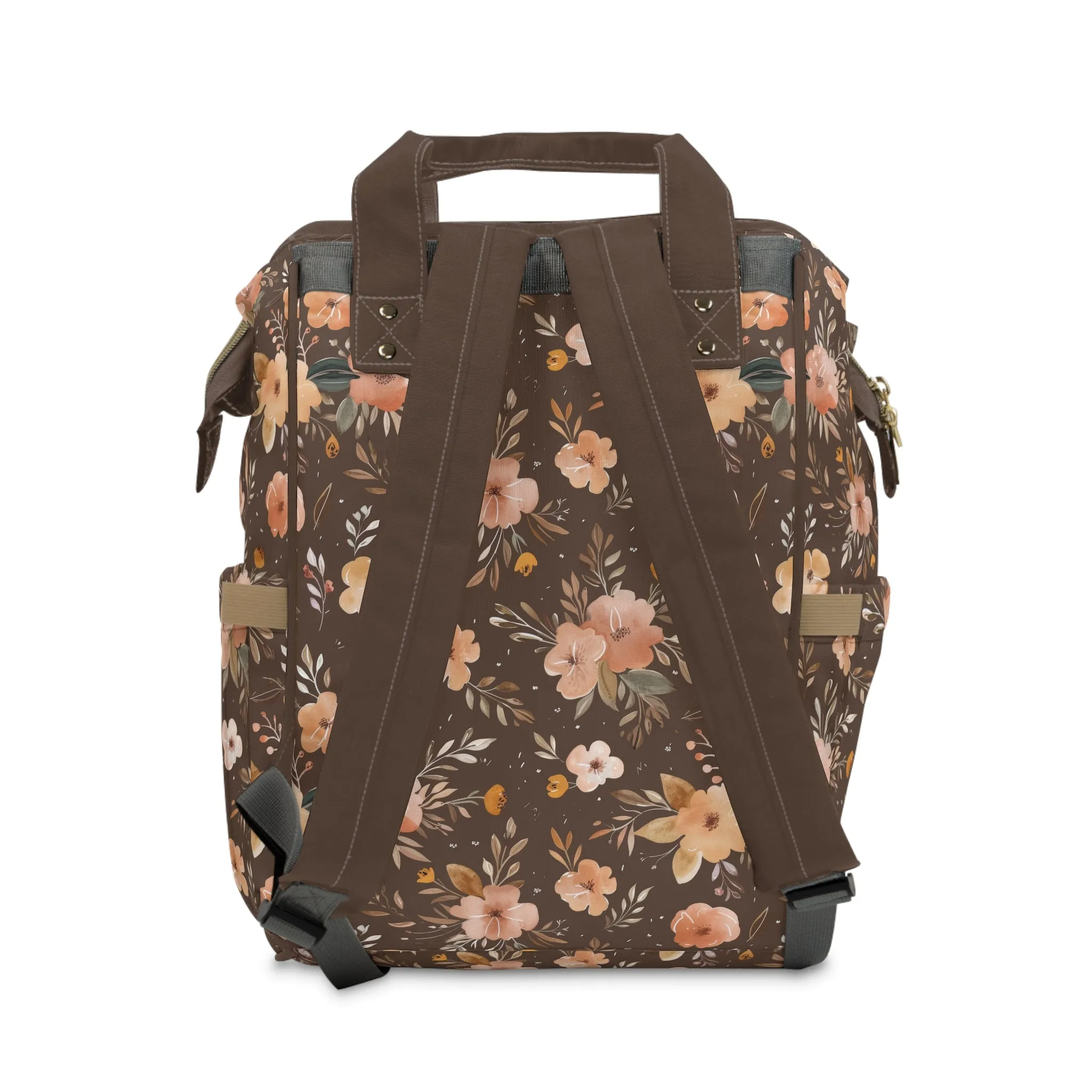 Autumn Elegance Watercolor Floral Pattern in Warm Earthly Tones  Multifunctional Diaper Backpack