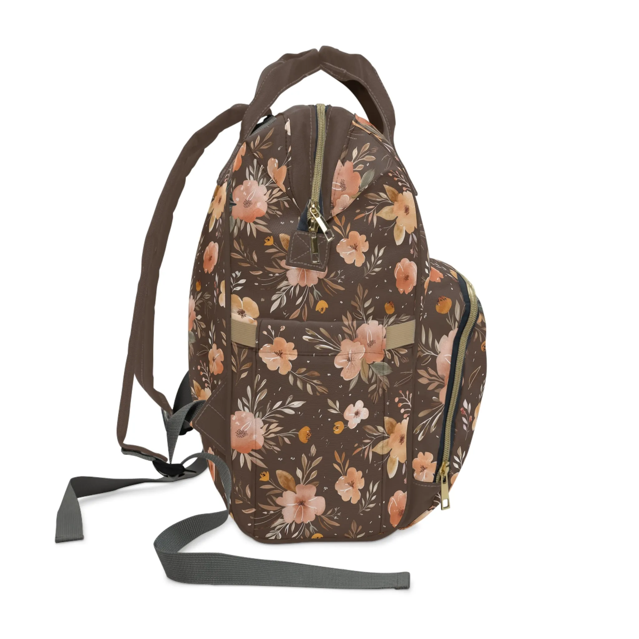 Autumn Elegance Watercolor Floral Pattern in Warm Earthly Tones  Multifunctional Diaper Backpack