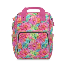 Blooming Spectrum: Large Vibrant Watercolor Flowers in Full Bloom Multifunctional Diaper Backpack