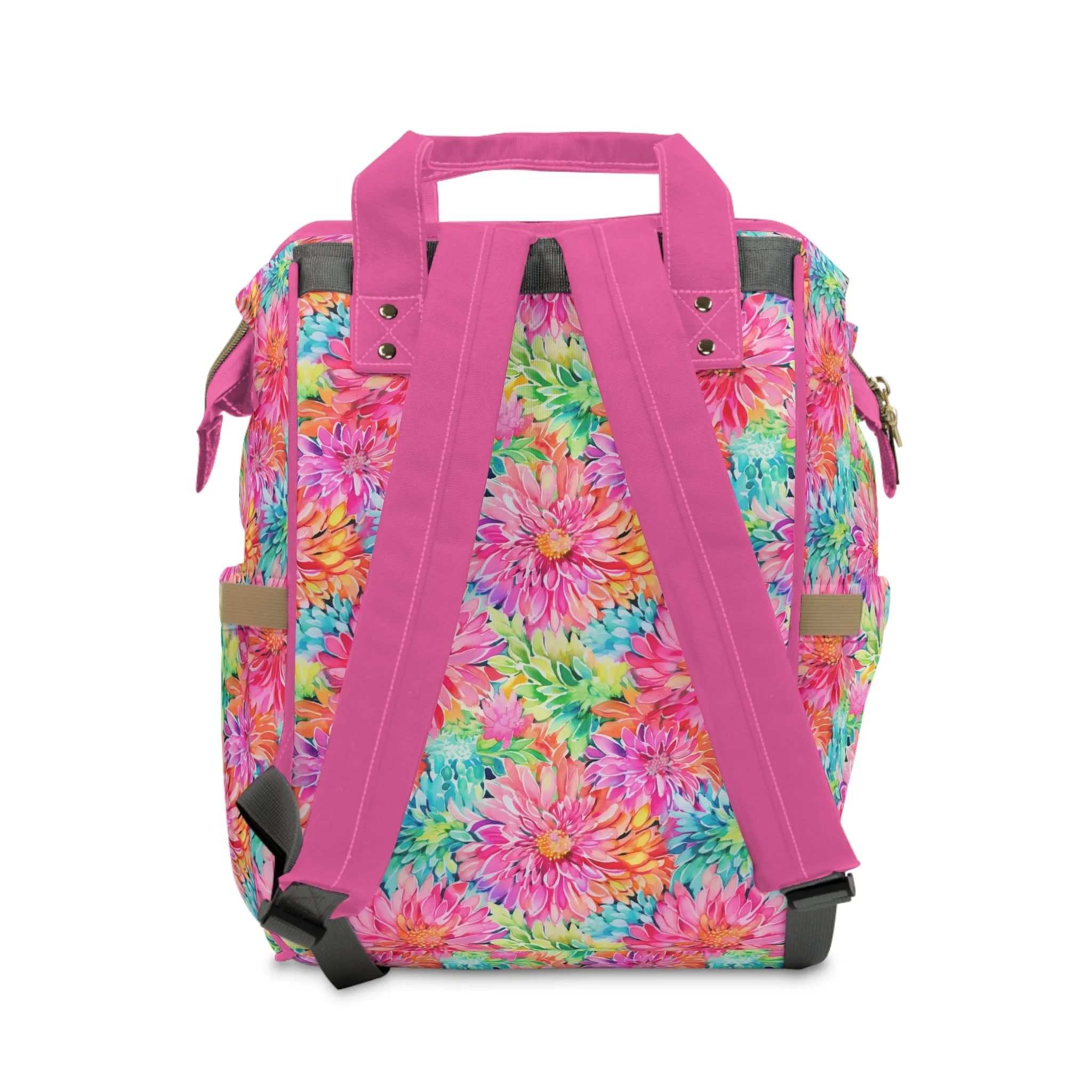 Blooming Spectrum: Large Vibrant Watercolor Flowers in Full Bloom Multifunctional Diaper Backpack
