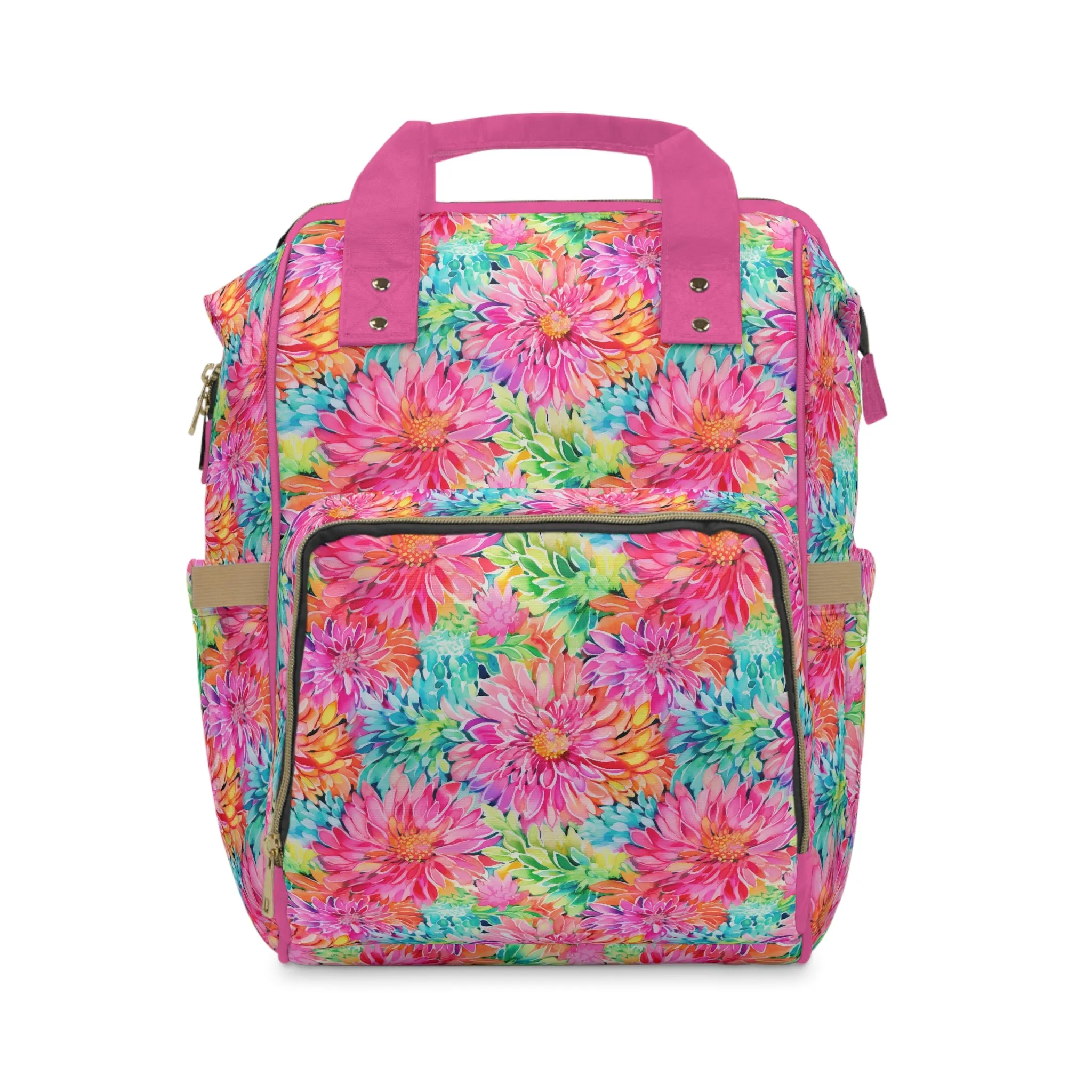 Blooming Spectrum: Large Vibrant Watercolor Flowers in Full Bloom Multifunctional Diaper Backpack