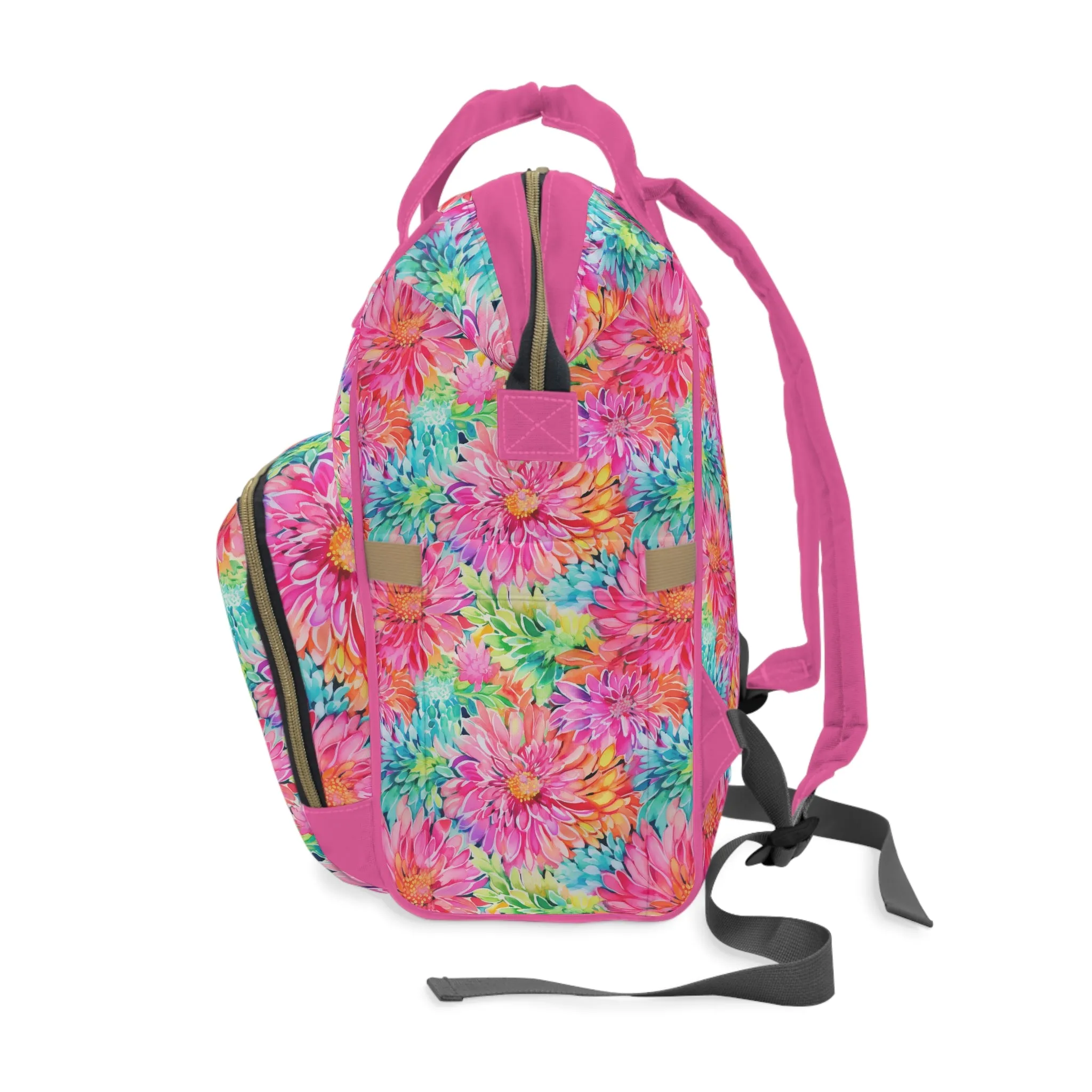 Blooming Spectrum: Large Vibrant Watercolor Flowers in Full Bloom Multifunctional Diaper Backpack