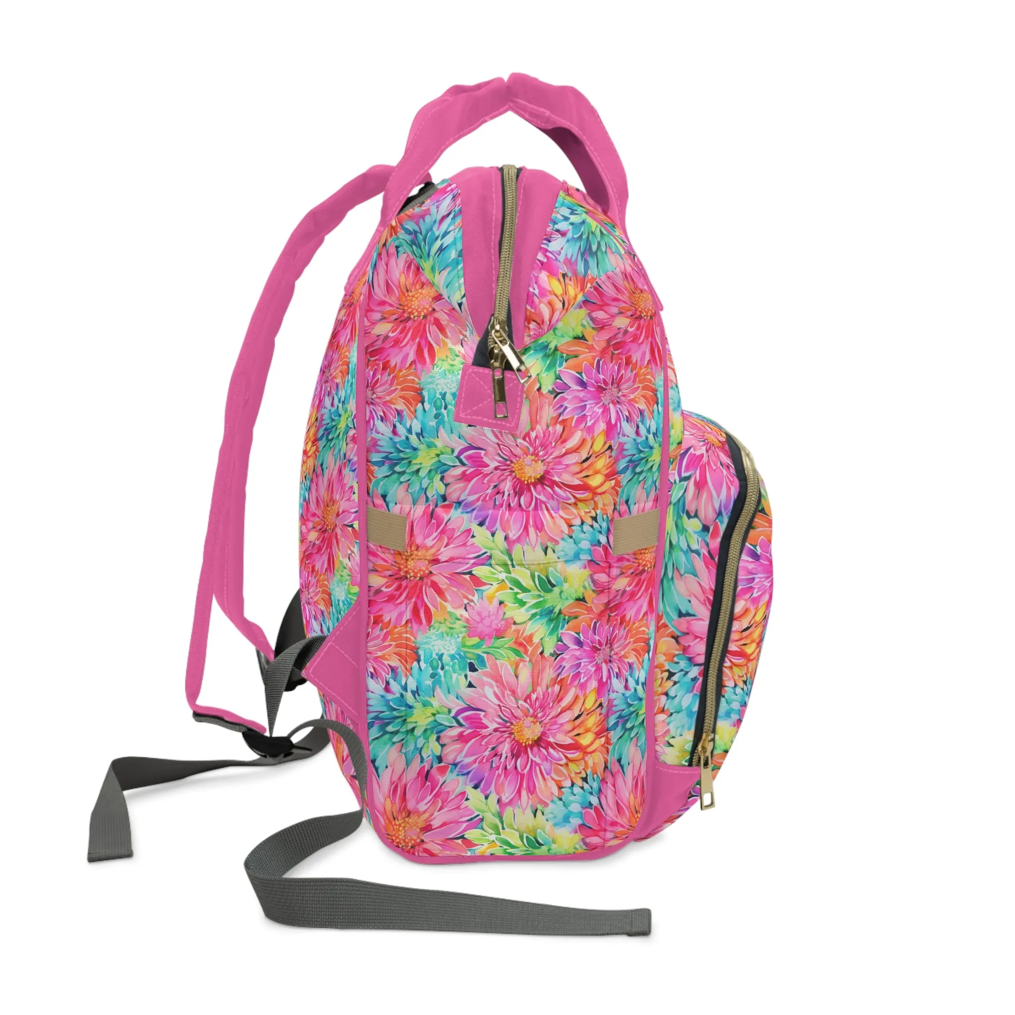 Blooming Spectrum: Large Vibrant Watercolor Flowers in Full Bloom Multifunctional Diaper Backpack