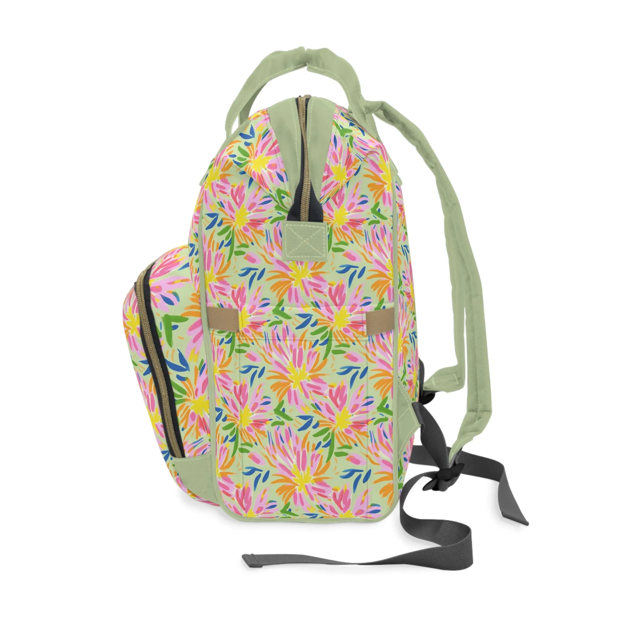 Blossoms in Bloom: Watercolor Pink and Yellow Flower Bursts Multifunctional Diaper Backpack