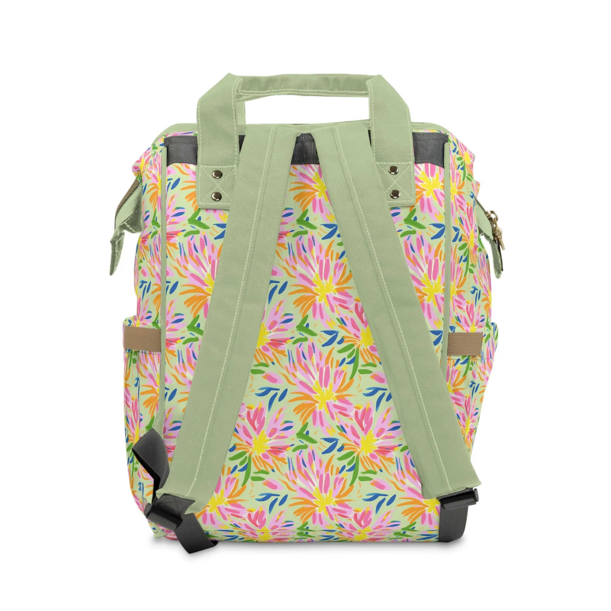 Blossoms in Bloom: Watercolor Pink and Yellow Flower Bursts Multifunctional Diaper Backpack