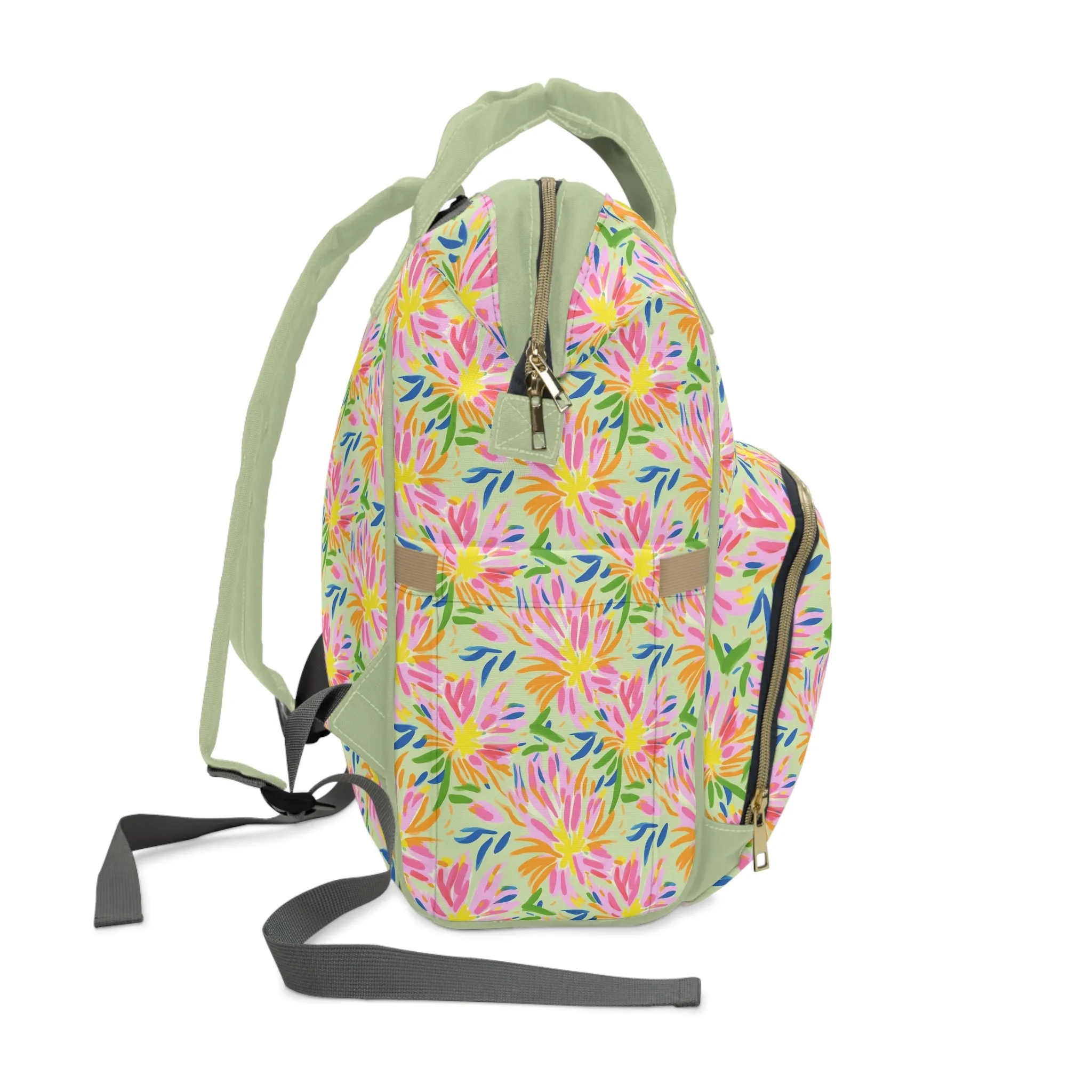 Blossoms in Bloom: Watercolor Pink and Yellow Flower Bursts Multifunctional Diaper Backpack