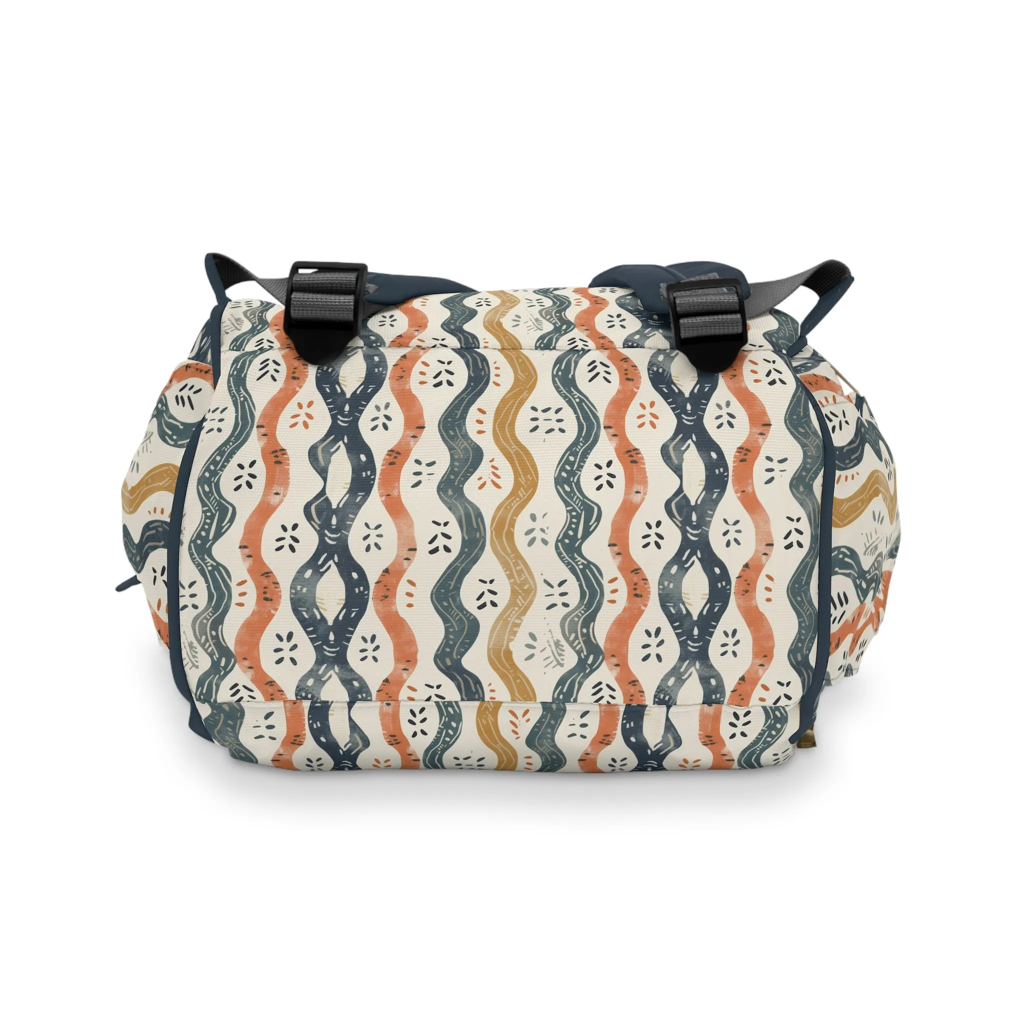 Boho Waves with Earthy Blues Reds and Browns Multifunctional Diaper Backpack