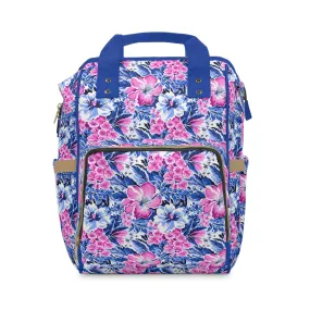 Bright Blooms: Pink and Blue   Watercolor Hibiscus in Vivid Splendor Multifunctional Diaper Backpack