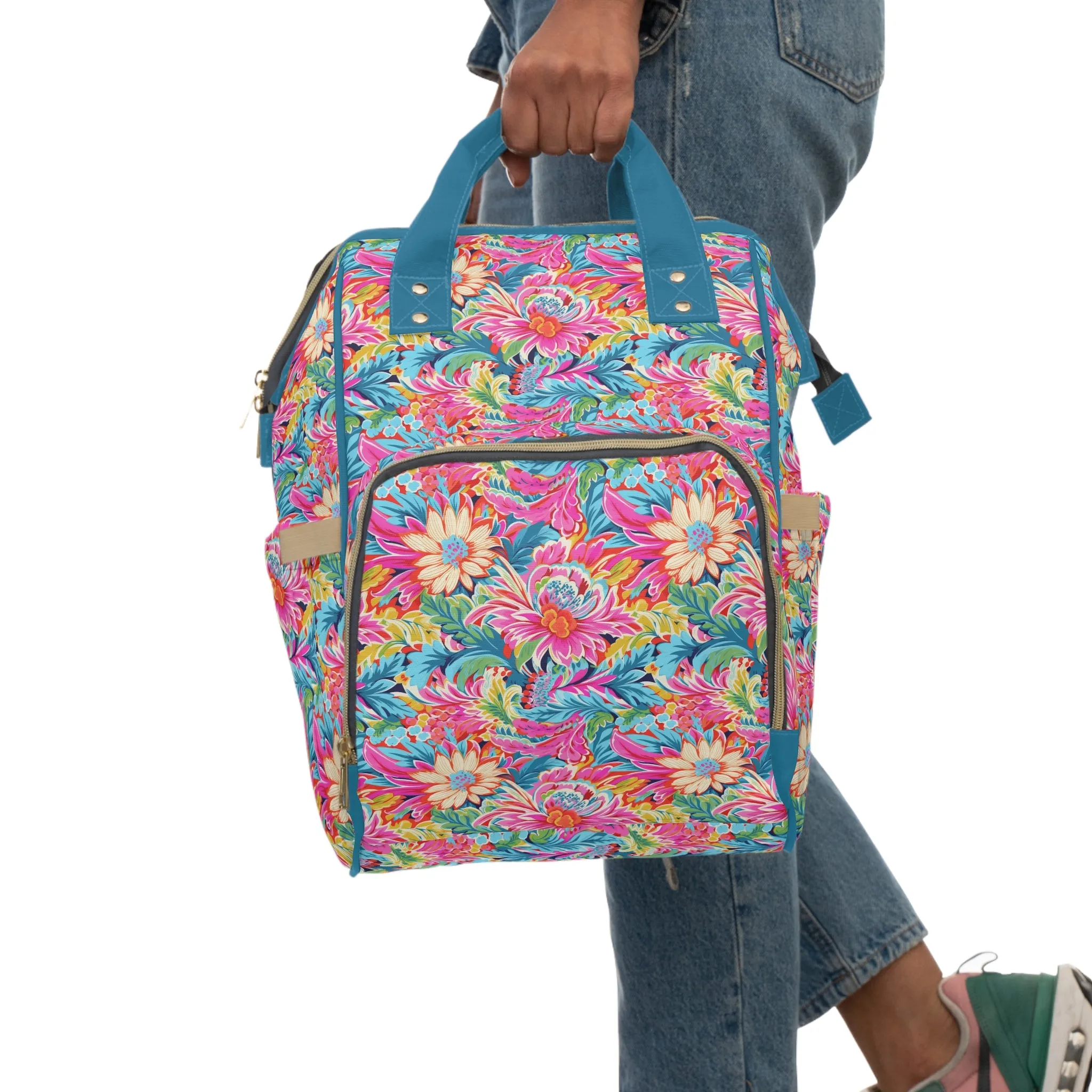 Coastal Summer Blooms: Bright Floral Watercolors in Coastal Hues Multifunctional Diaper Backpack
