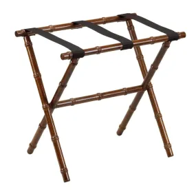 Dark Walnut Bamboo Inspired Wood Luggage Rack with 3 Black Nylon Straps