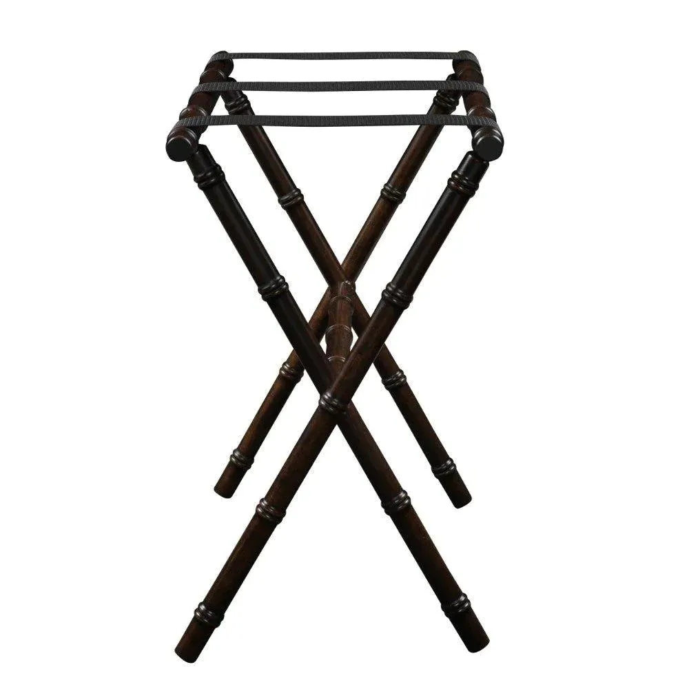 Dark Walnut Bamboo Inspired Wood Luggage Rack with 3 Black Nylon Straps