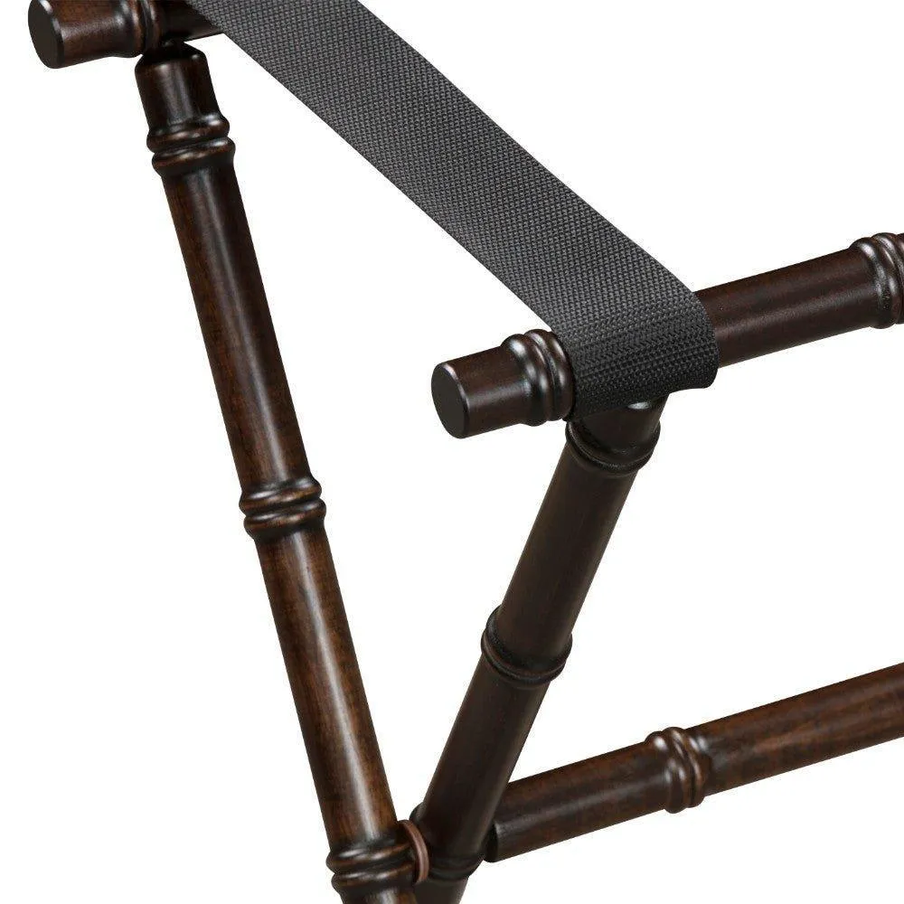 Dark Walnut Bamboo Inspired Wood Luggage Rack with 3 Black Nylon Straps