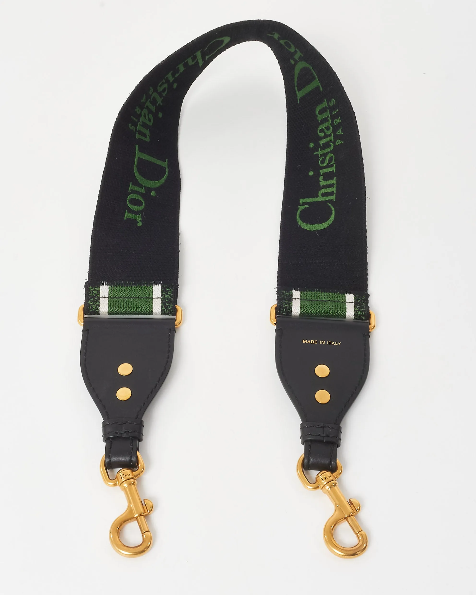 Dior Green & Black Embroidered Canvas Logo Strap