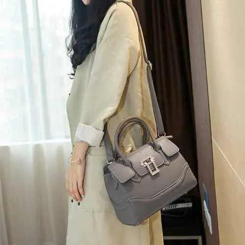 Dome Stud Textured Leather Metal Tote Bag - Gray