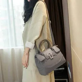 Dome Stud Textured Leather Metal Tote Bag - Gray