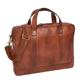 DR323 Real Soft Leather Satchel Vintage Tan Briefcase Office Bag