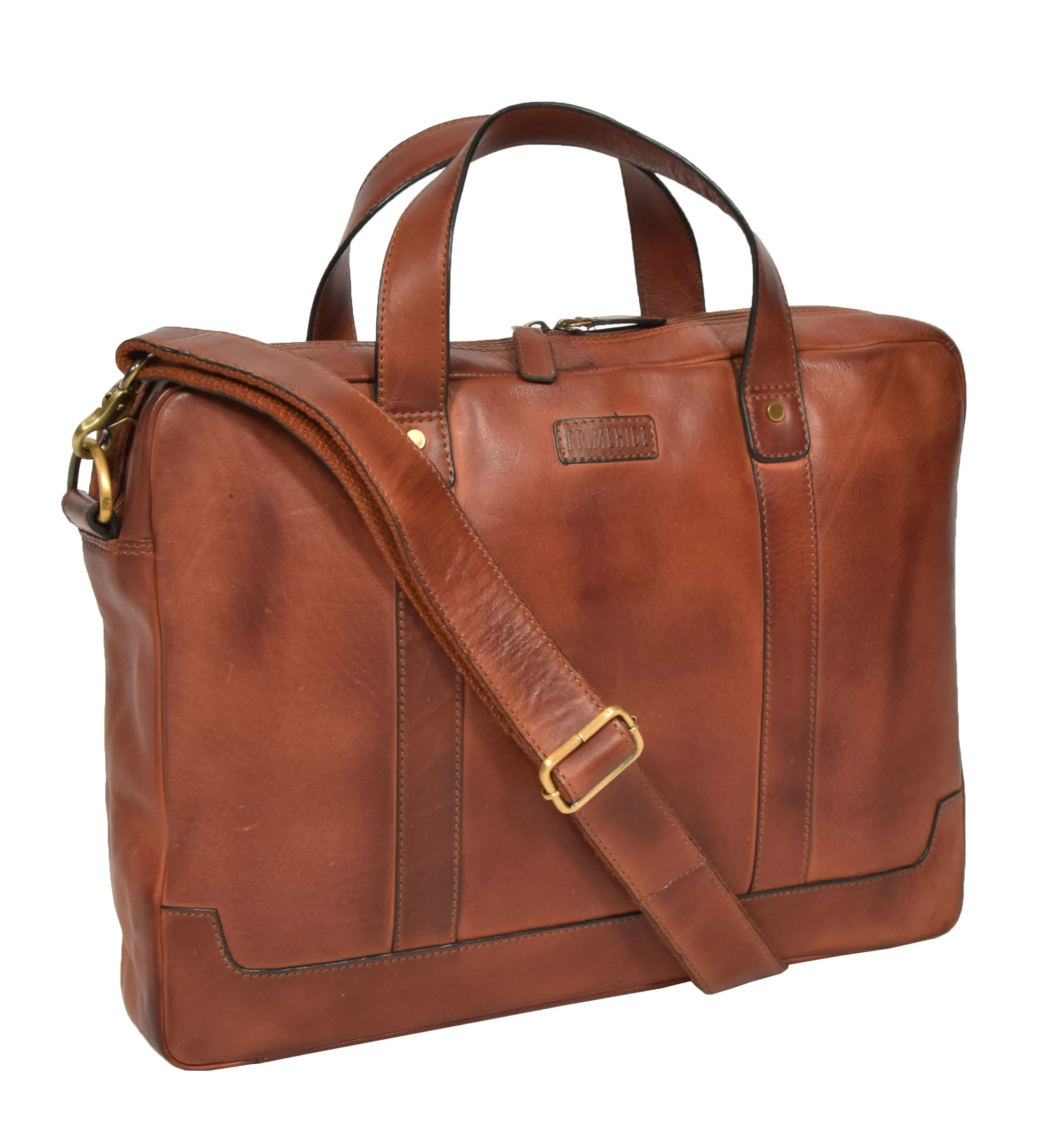 DR323 Real Soft Leather Satchel Vintage Tan Briefcase Office Bag