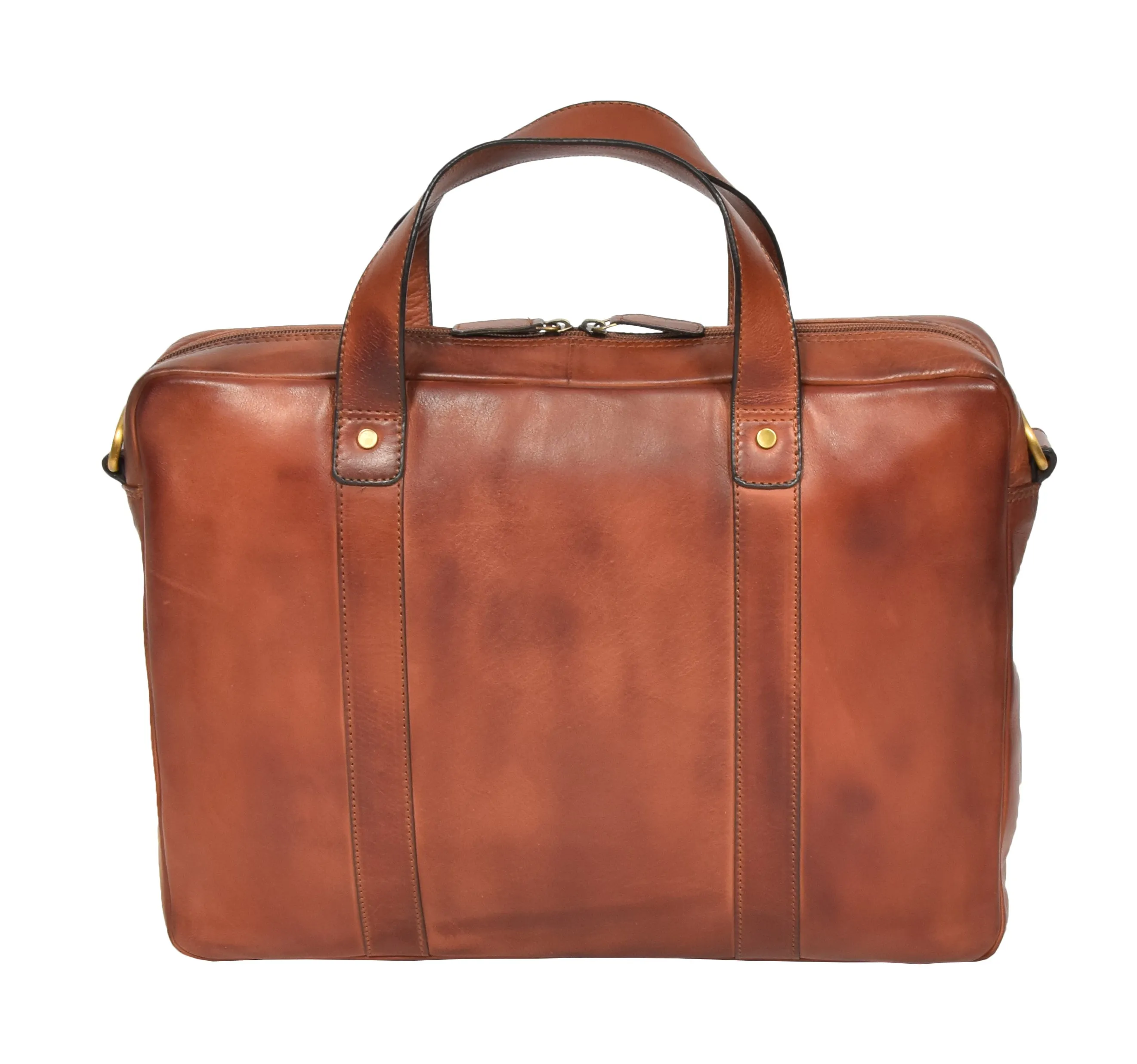 DR323 Real Soft Leather Satchel Vintage Tan Briefcase Office Bag