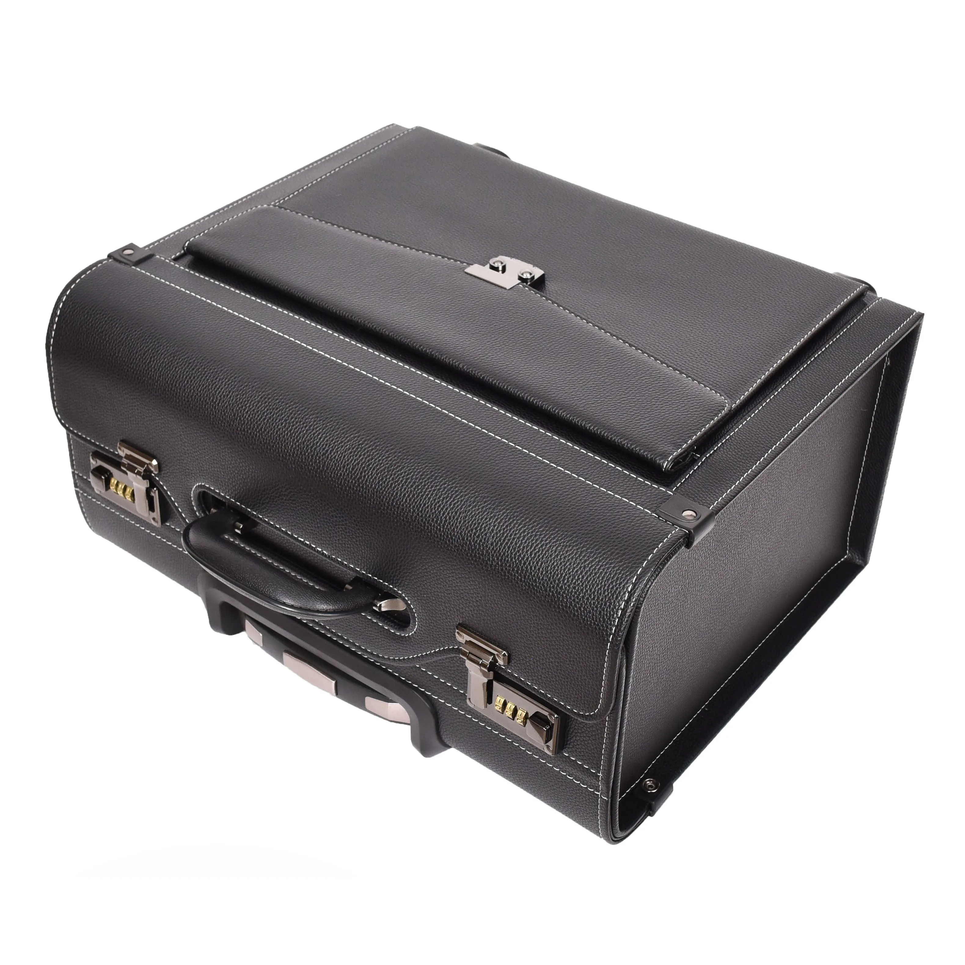 DR695 Four Wheel Pilot Case Faux Leather Cabin Bag Black
