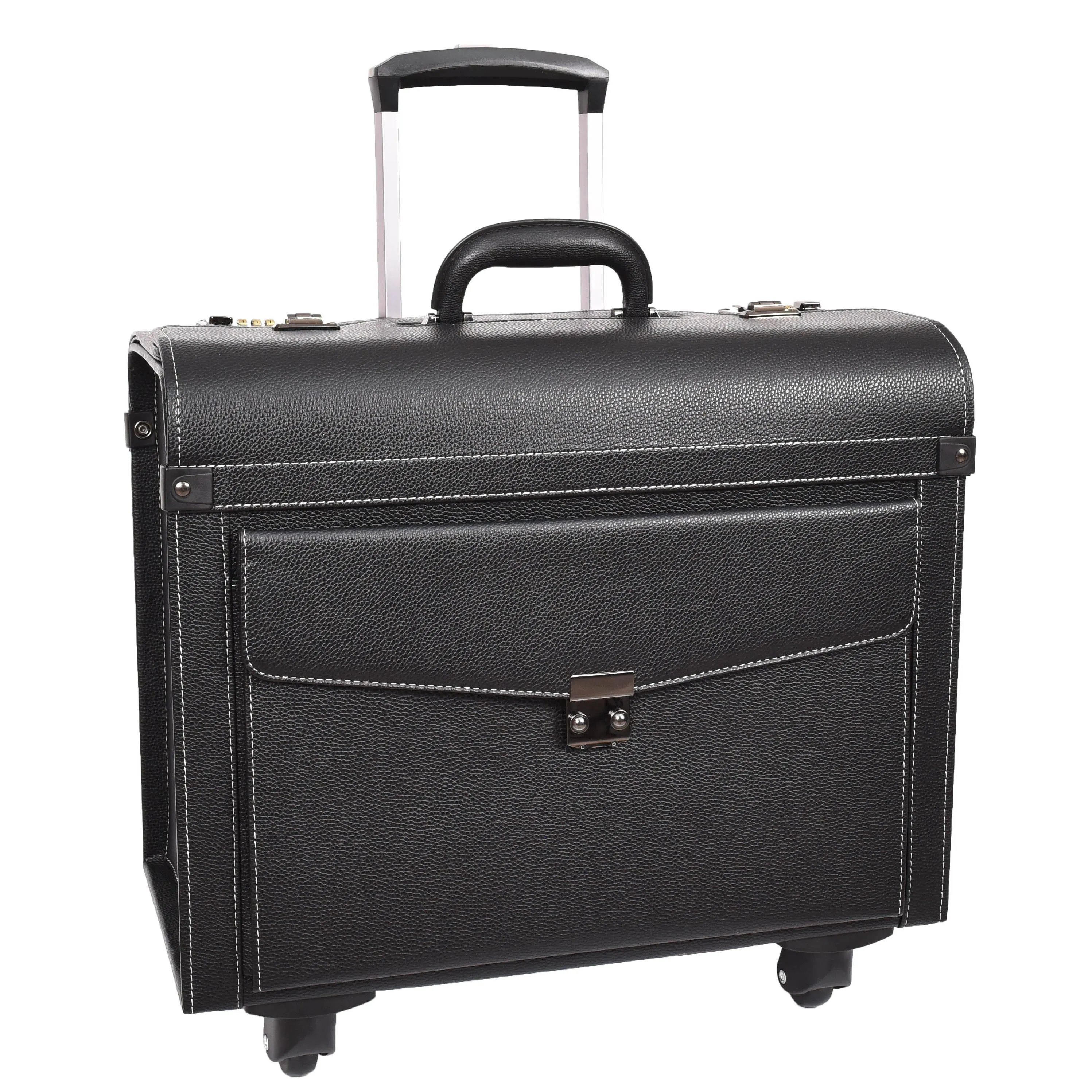 DR695 Four Wheel Pilot Case Faux Leather Cabin Bag Black