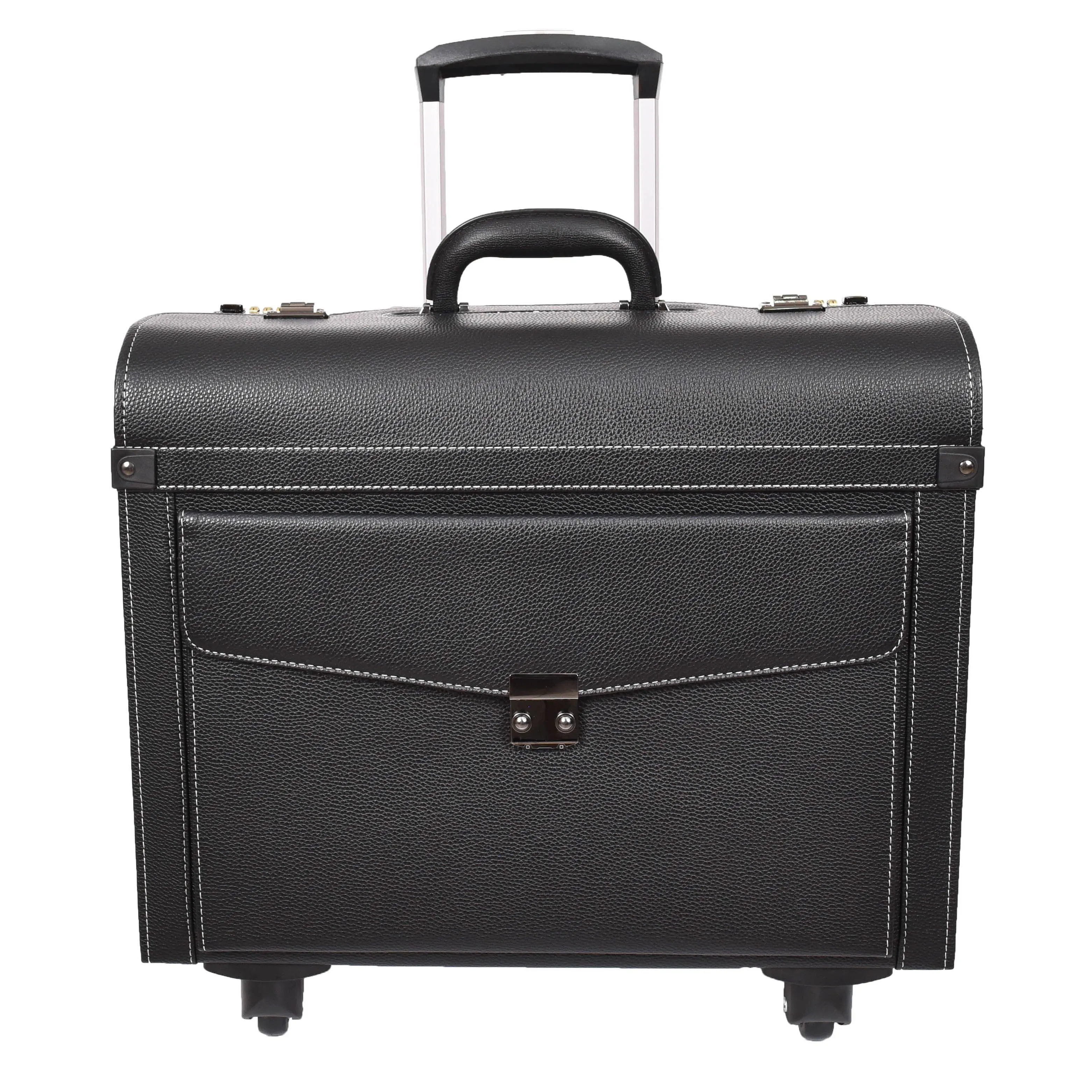 DR695 Four Wheel Pilot Case Faux Leather Cabin Bag Black