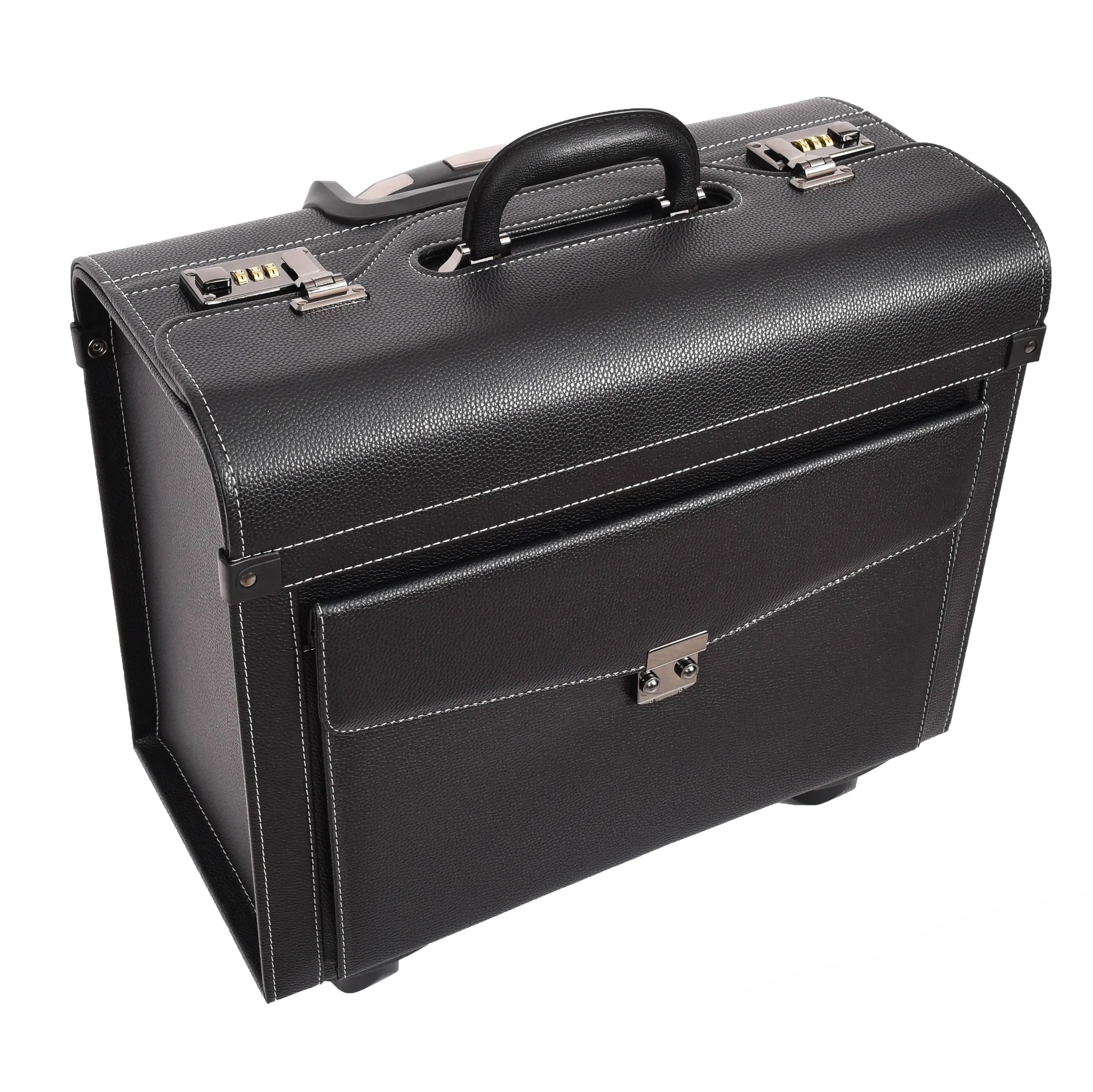 DR695 Four Wheel Pilot Case Faux Leather Cabin Bag Black