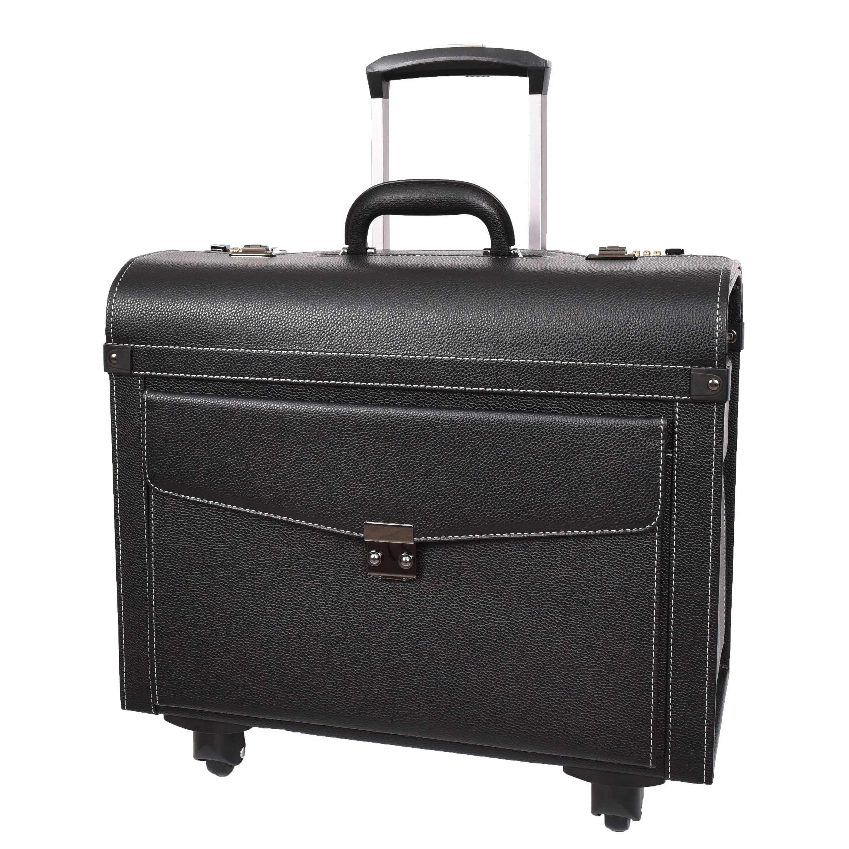 DR695 Four Wheel Pilot Case Faux Leather Cabin Bag Black