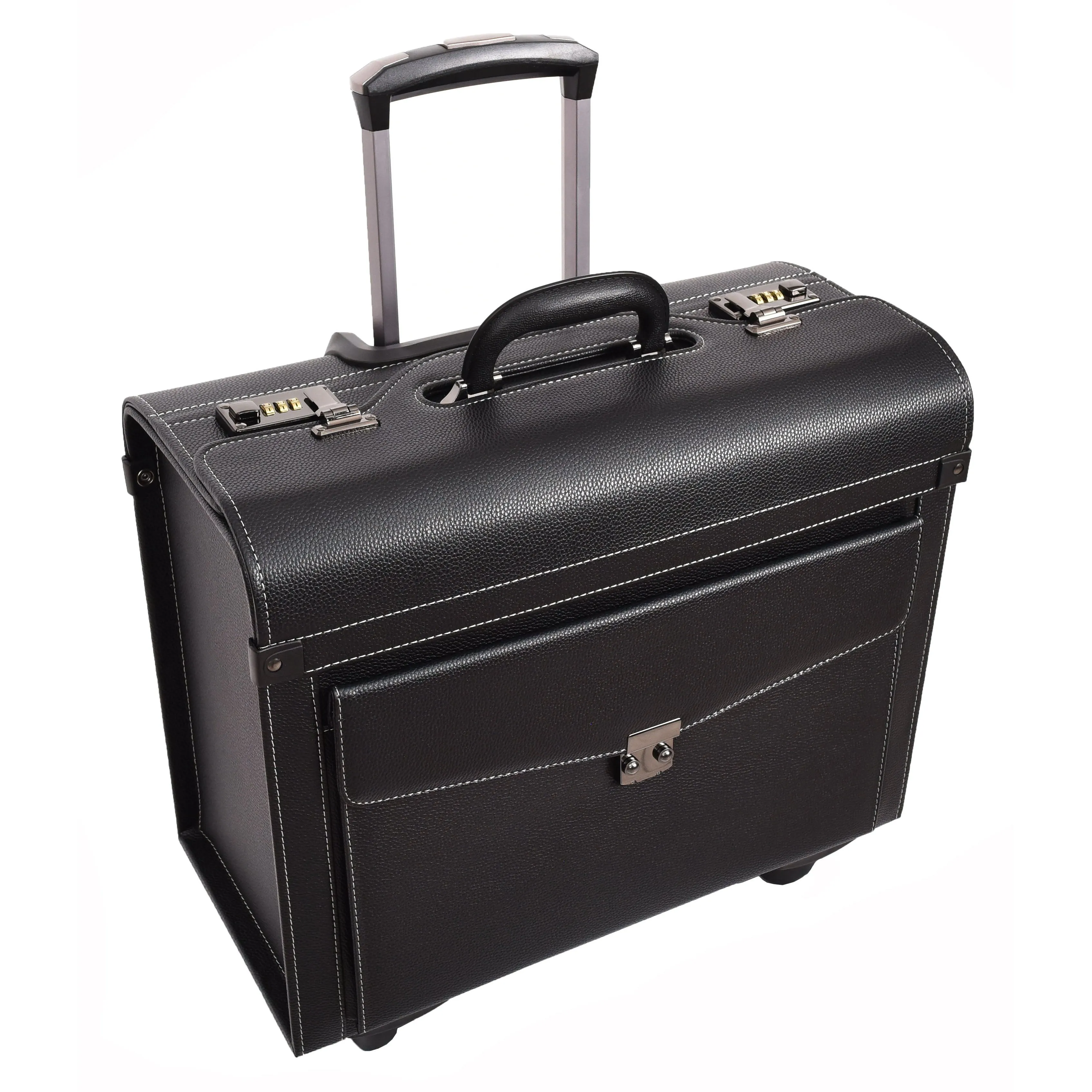 DR695 Four Wheel Pilot Case Faux Leather Cabin Bag Black