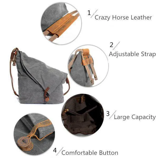 Ekphero Women Vintage Messenger Bag Genuine Leather Canvas Crossbody Bag Tribal Rucksack