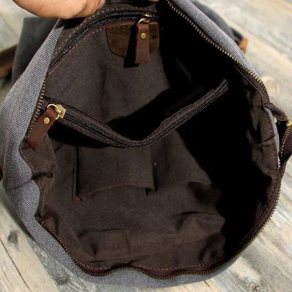 Ekphero Women Vintage Messenger Bag Genuine Leather Canvas Crossbody Bag Tribal Rucksack