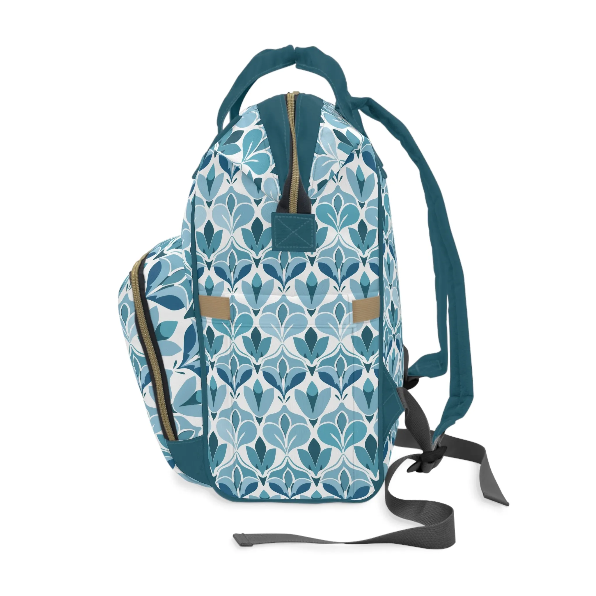 Elegant Floral Pattern in Shades of Aqua and Teal, Forming Graceful Botanical Motifs Multifunctional Diaper Backpack