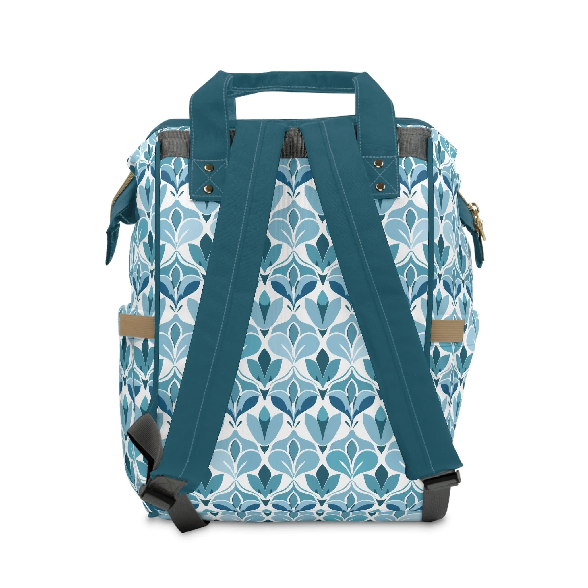 Elegant Floral Pattern in Shades of Aqua and Teal, Forming Graceful Botanical Motifs Multifunctional Diaper Backpack