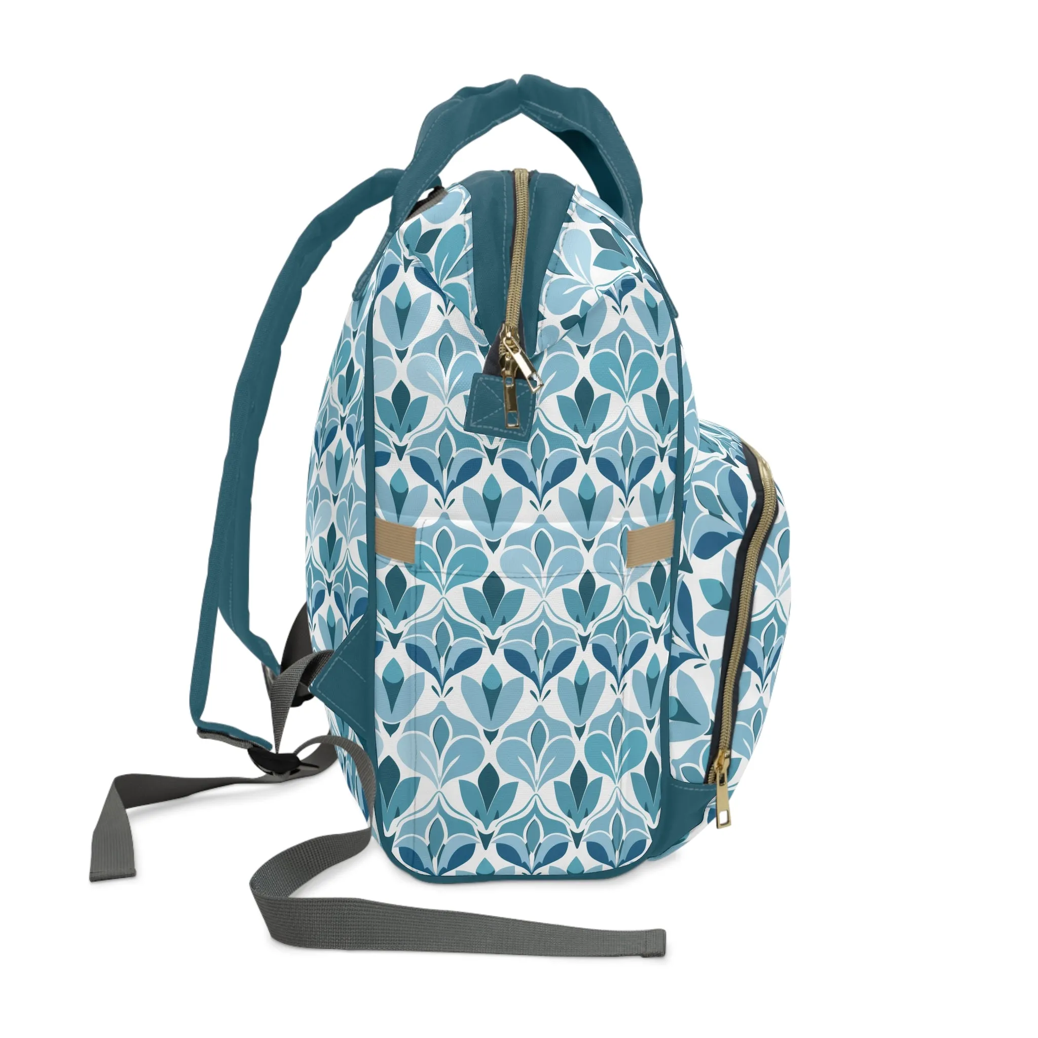 Elegant Floral Pattern in Shades of Aqua and Teal, Forming Graceful Botanical Motifs Multifunctional Diaper Backpack