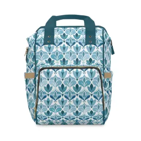 Elegant Floral Pattern in Shades of Aqua and Teal, Forming Graceful Botanical Motifs Multifunctional Diaper Backpack