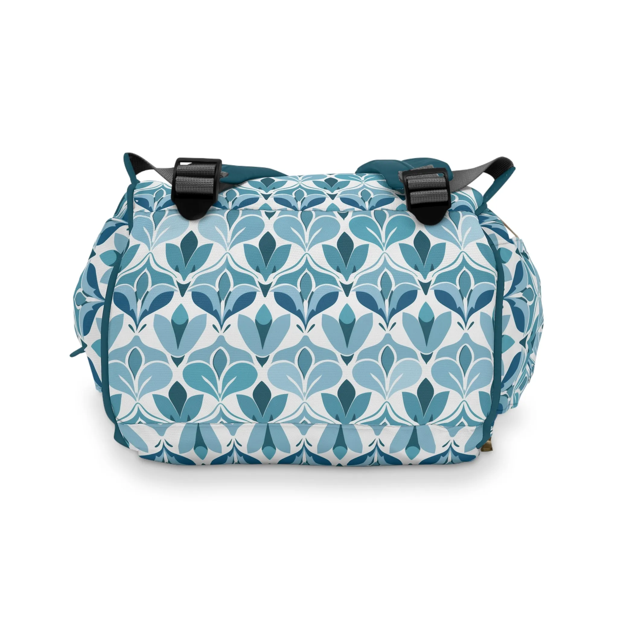 Elegant Floral Pattern in Shades of Aqua and Teal, Forming Graceful Botanical Motifs Multifunctional Diaper Backpack