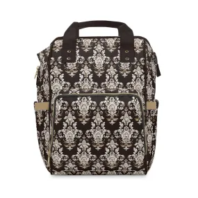Elegant Rococo Pattern of Intricate Brown and White Floral Scroll Design Multifunctional Diaper Backpack
