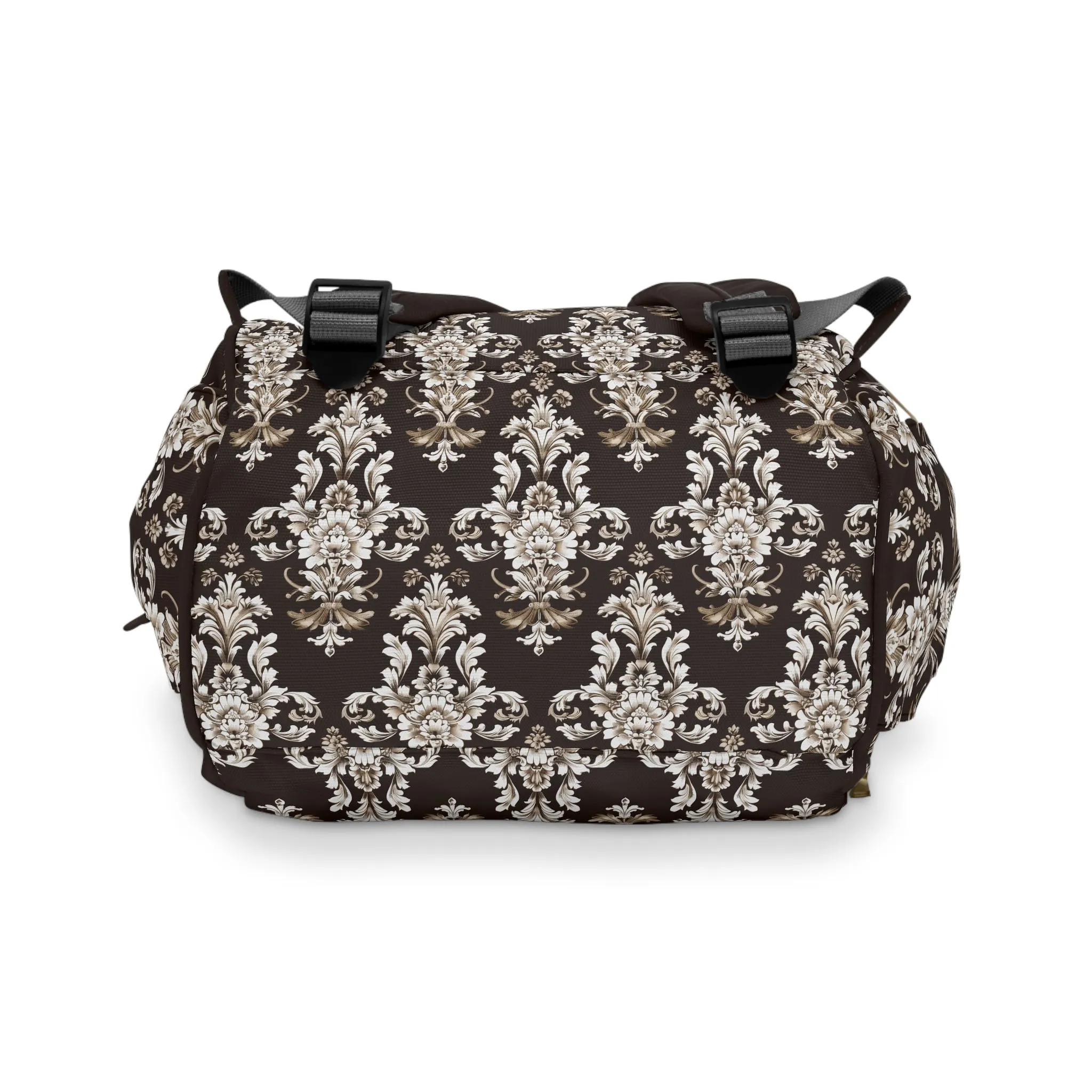 Elegant Rococo Pattern of Intricate Brown and White Floral Scroll Design Multifunctional Diaper Backpack