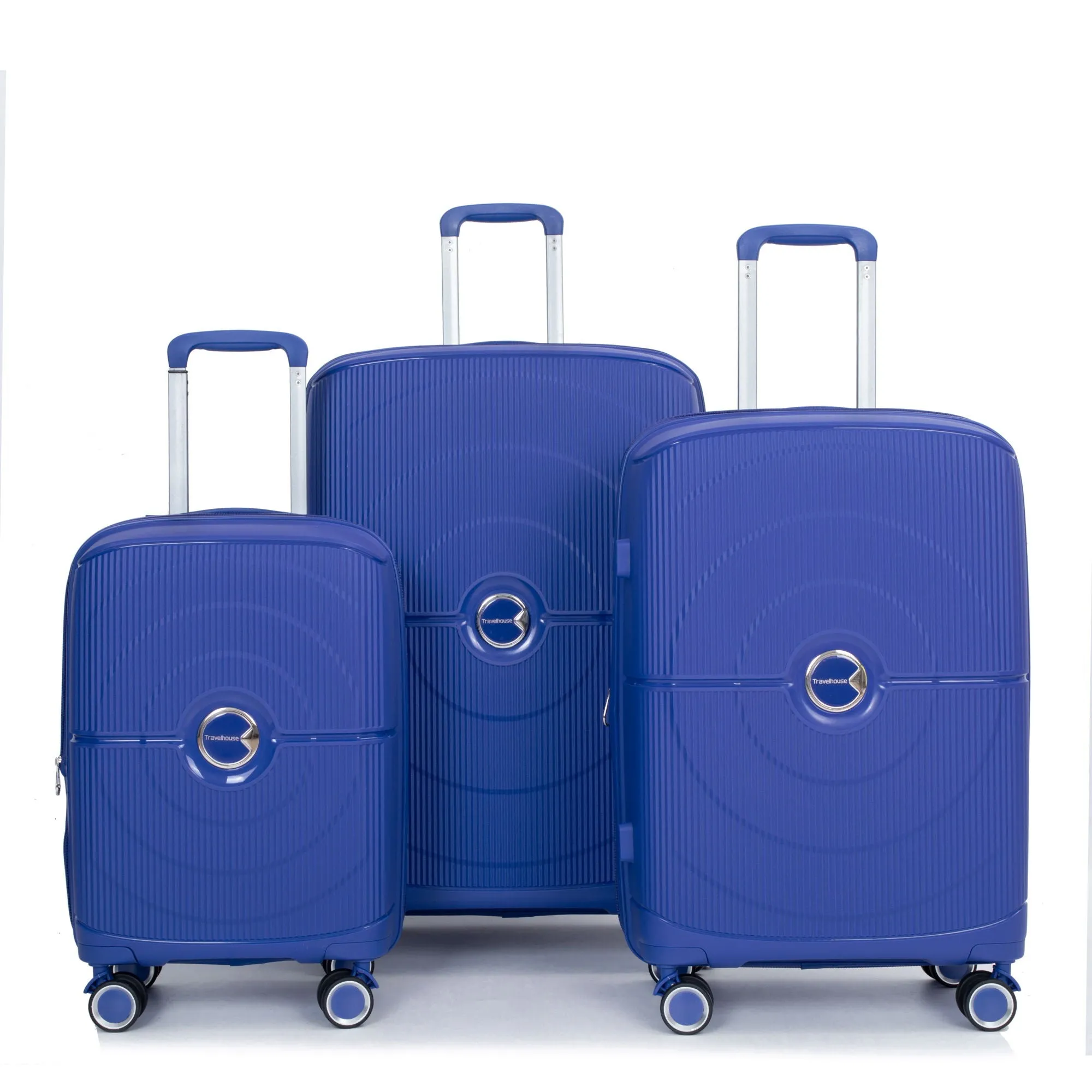 Expandable Hardshell Suitcase Double Spinner Wheels Pp Luggage Sets Lightweight Durable Suitcase With Tsa Lock, 3 Piece Set - Navy