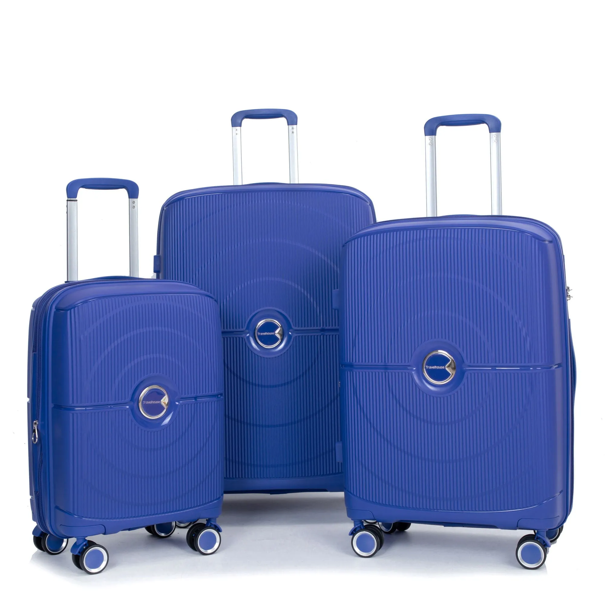 Expandable Hardshell Suitcase Double Spinner Wheels Pp Luggage Sets Lightweight Durable Suitcase With Tsa Lock, 3 Piece Set - Navy