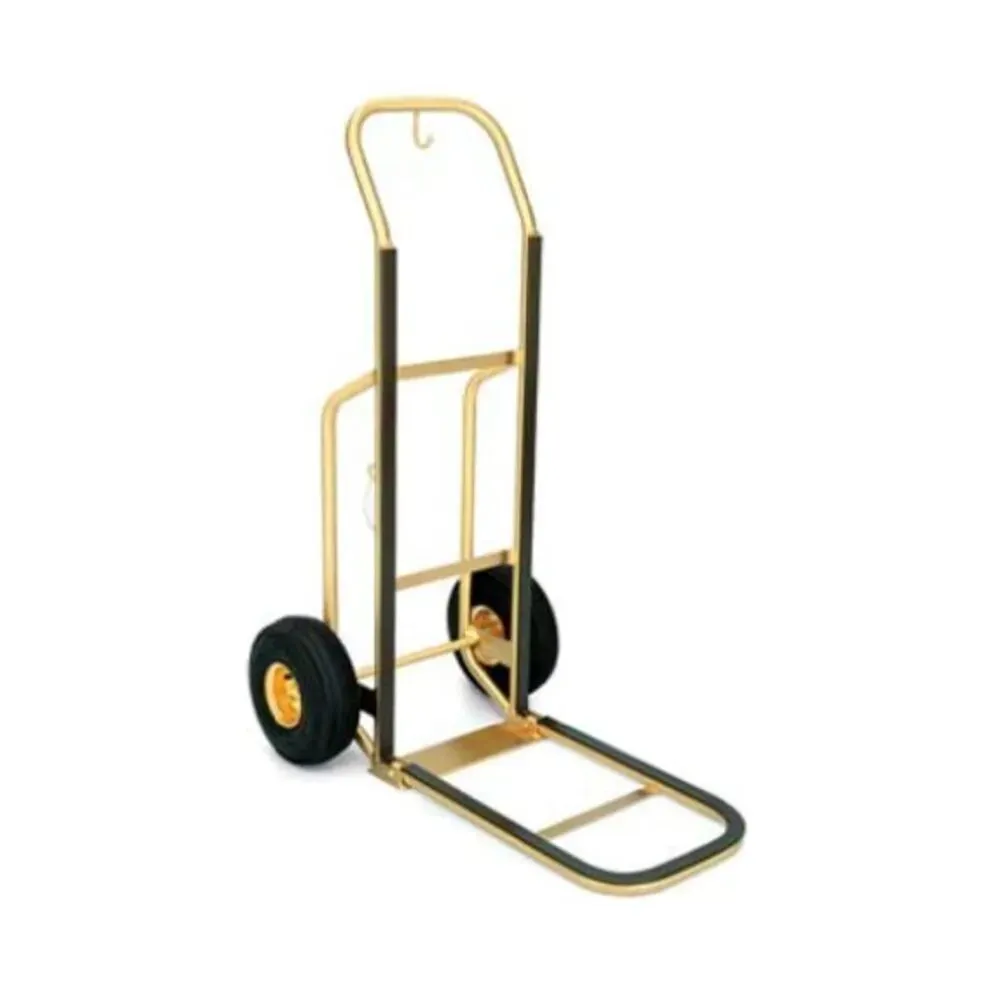Forbes Industries 1555-B 23.5" Deluxe Handtruck, Brushed Brass, Brown Vinyl Bumper Strips, 10” Black Pneumatic Wheels