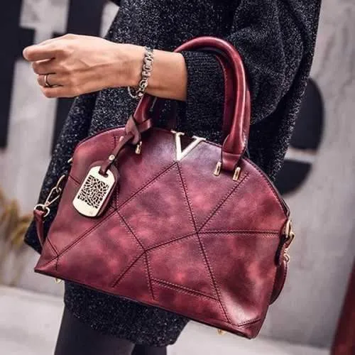 Geometric Pattern Quilted Metal Tote Bag - Wine Red