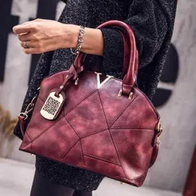 Geometric Pattern Quilted Metal Tote Bag - Wine Red